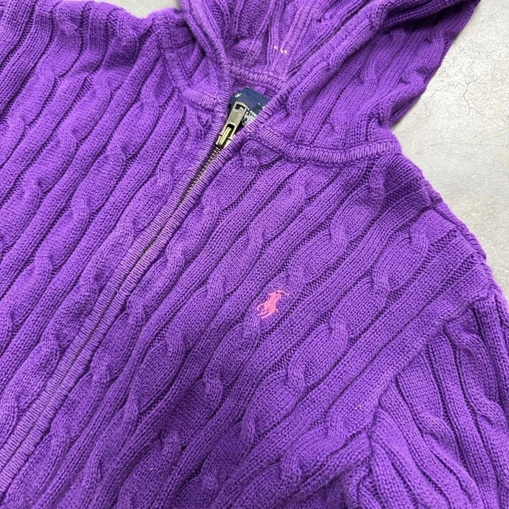 Youth Ralph Lauren purple cable knit zip up hoodie Size Youth XL